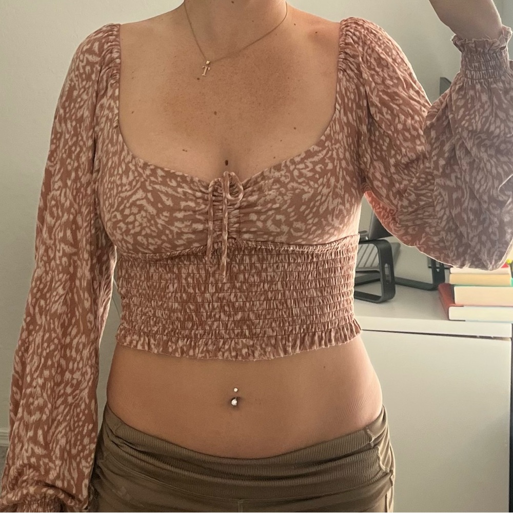 Urban Outfitters Long Sleeve Pattern Crop Top
